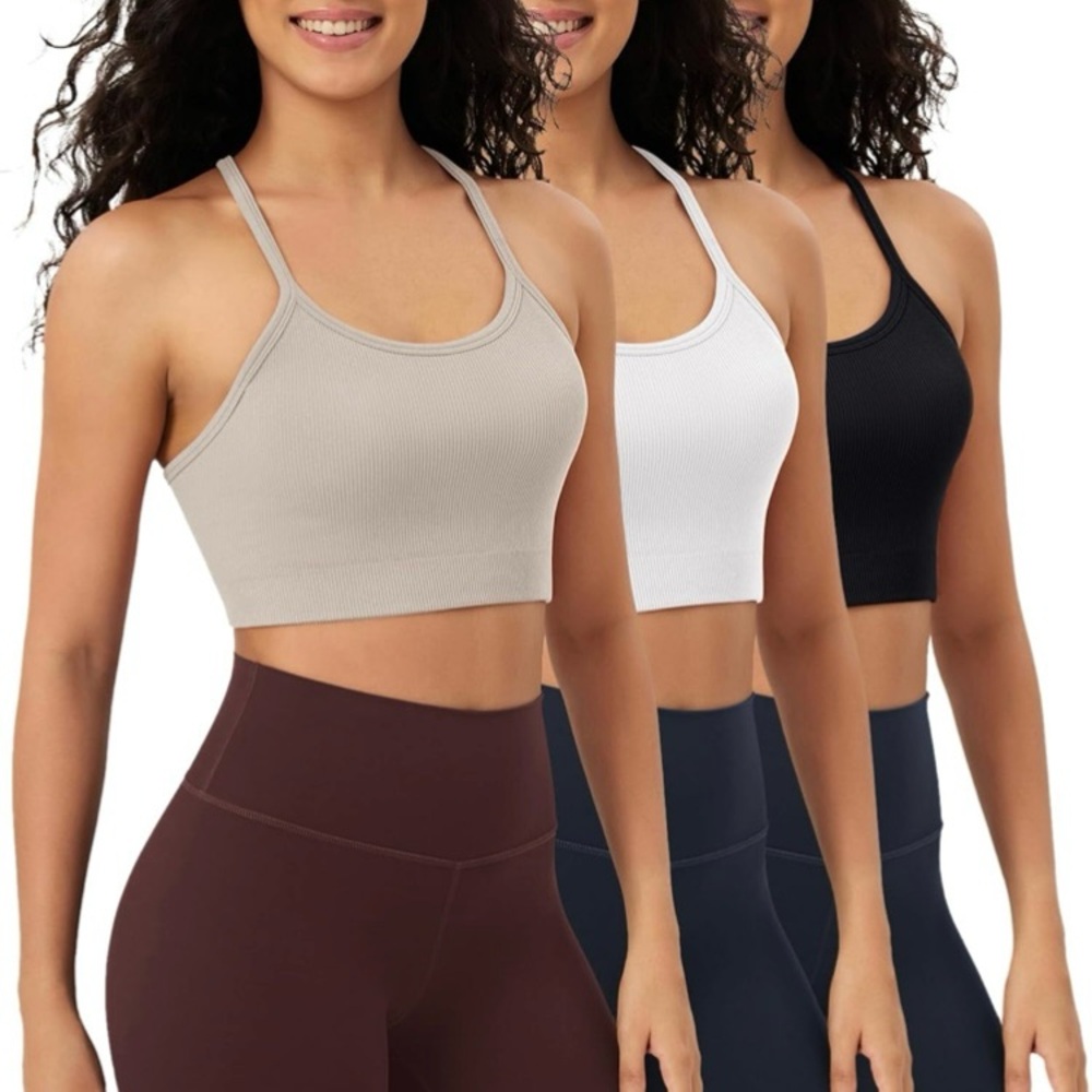 Crop Tops, Beige White Black, Tank Top, Racerback, Ribbed, Stretchy, Scoop Neck